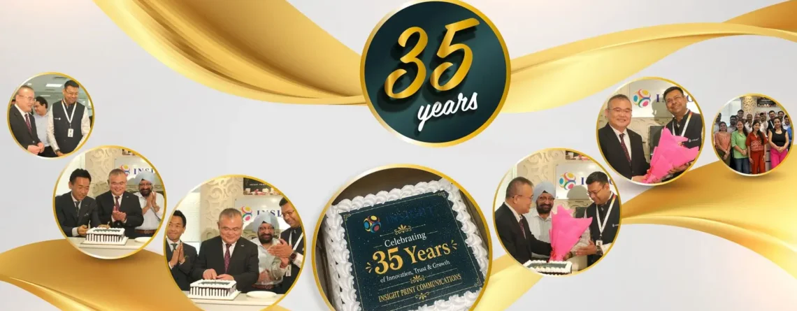 Insight Print Communications celebrating its 35th anniversary with cake cutting,team celebrations, and commemorative moments